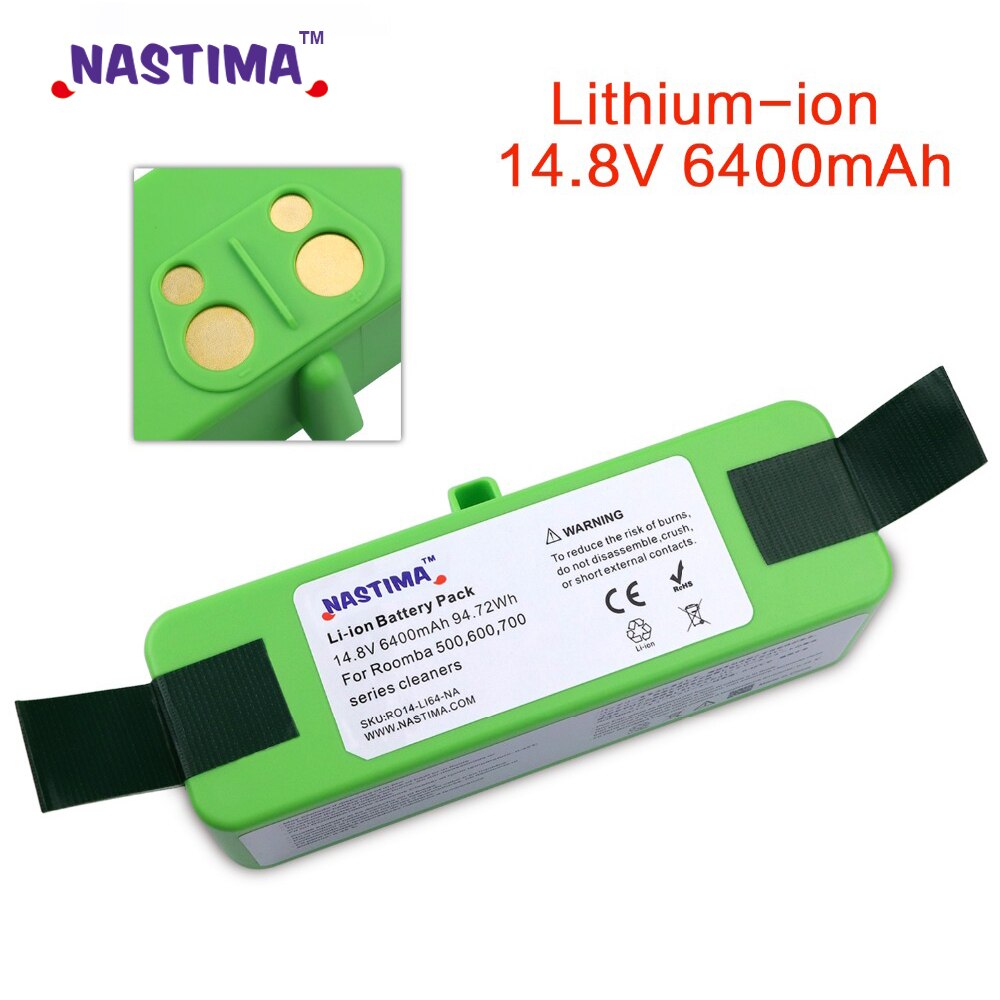 Nastima 14.8v 6400 mah /4400 mah lithium genopladeligt batteri til irobot roomba 500 600 700 800 series 560 620 650 700 770 780 880: 6400 mah