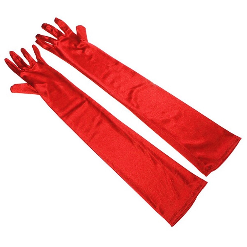 Guantes largos de satén elásticos, lisos, de seda de colores, hasta el codo, de estilo básico para mujer: Rojo