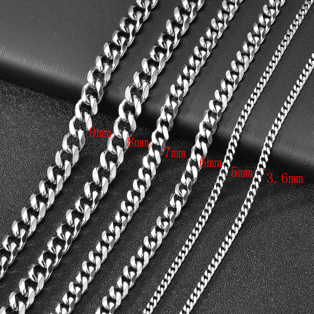 Men's Cuban Link Chain Size 3.6/5/6/7/8/9mm Men's Punk Necklace Stainless Steel Male Jewelry for Men