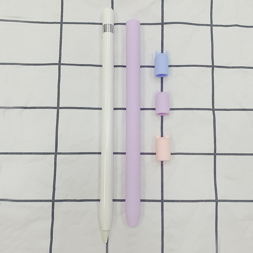 Czteroczęściowy/zestaw TPU silikonowy pokrowiec ochronny pokrywa uchwytu do Apple Pencil 1 2 akcesoria obudowa odporna na zarysowania: Light Purple 1st