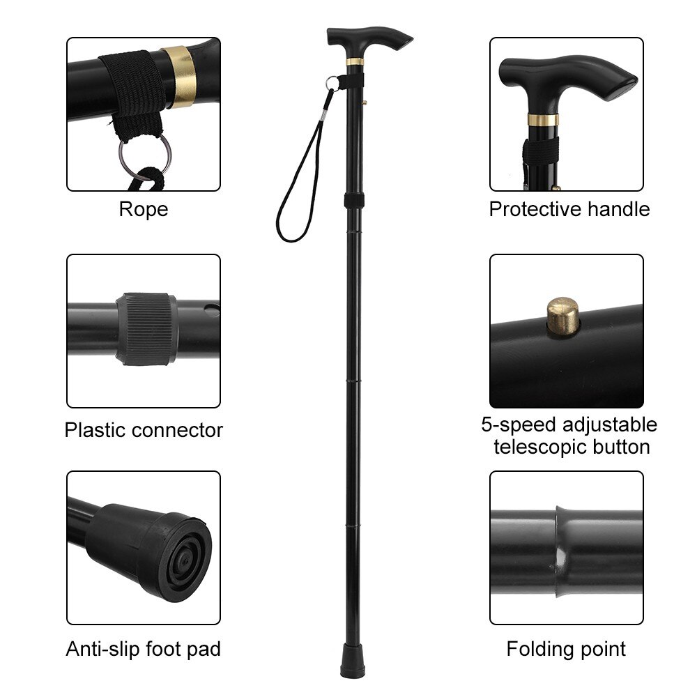 2Pcs Outdoor Walking Hiking Sticks Telescopic Baton Trekking Poles Foldable Walking Crutches Five-section Non Slip Defense Cane