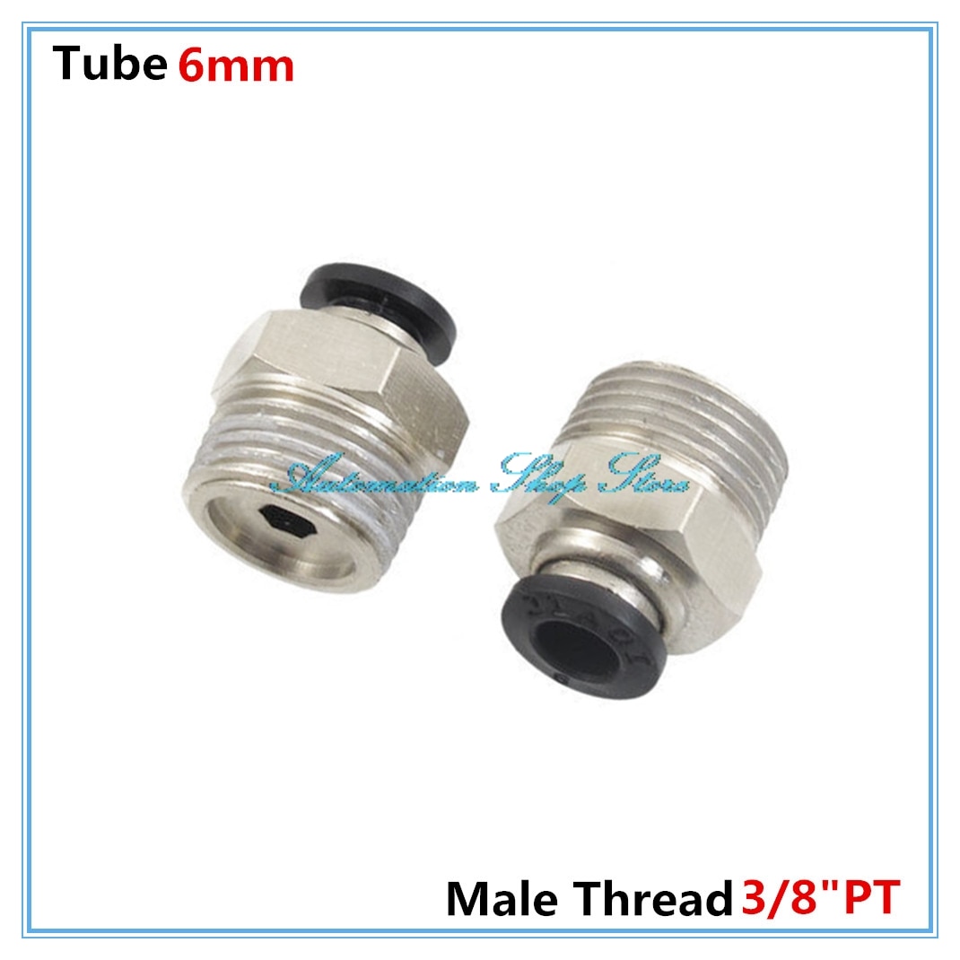 5Pcs Pneumatic Push In Tube OD 6mm x 3/8 PT Male Thread Connector Quick Fitting Black