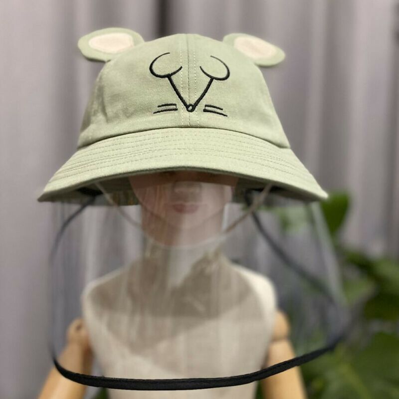 Kids Children Cute Cartoon Bear/Mouse Anti Saliva Anti Droplet Dust-proof Safe Protective Hats with Clear Full Face Cover Shield