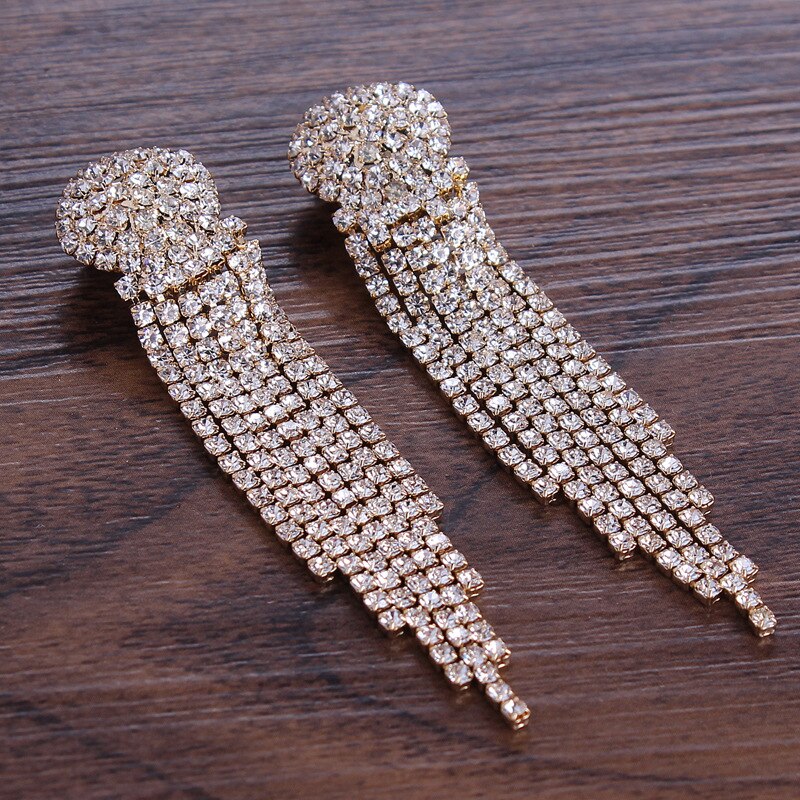 Bling bling sæt kroner øreringe brude smykker tilbehør bryllup diadem rhinestone krystal hovedstykke formel bolero brude wrap: 1 par guld øreringe