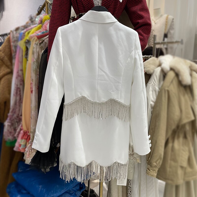 Lente/Herfst High-End Kralen Kwastje Elegante Vrouwen Outfit Lange Mouw Pak Tops + Sexy Jarretel jurk + Slim Mini Rok