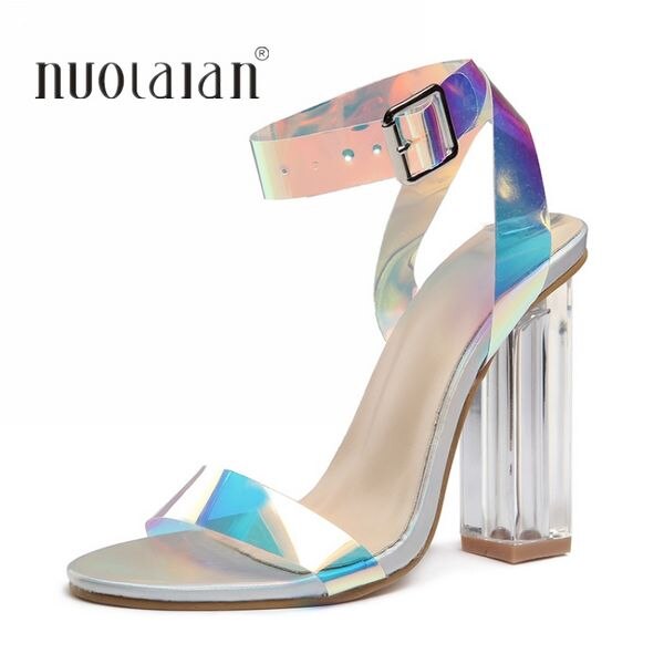 été PVC clair Transparent à bretelles talons hauts chaussures femmes sandales Peep Toe Sexy fête femme dames chaussures femme Sandalias: CTMG / 7