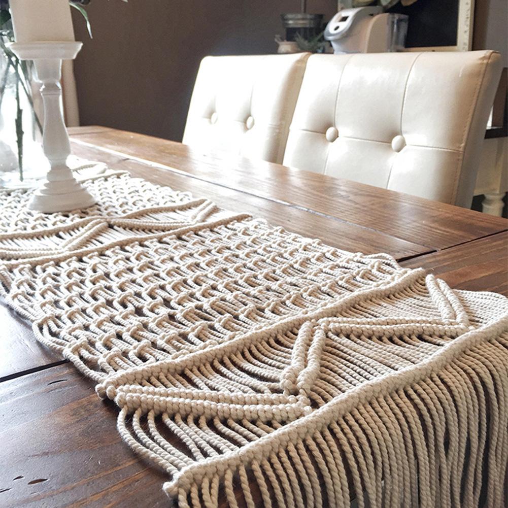 Bohemian Table Runner Handmade Table Bed Tapestry Hand-woven Macrame Table Runner With Tassels Wedding Party Home Decoration