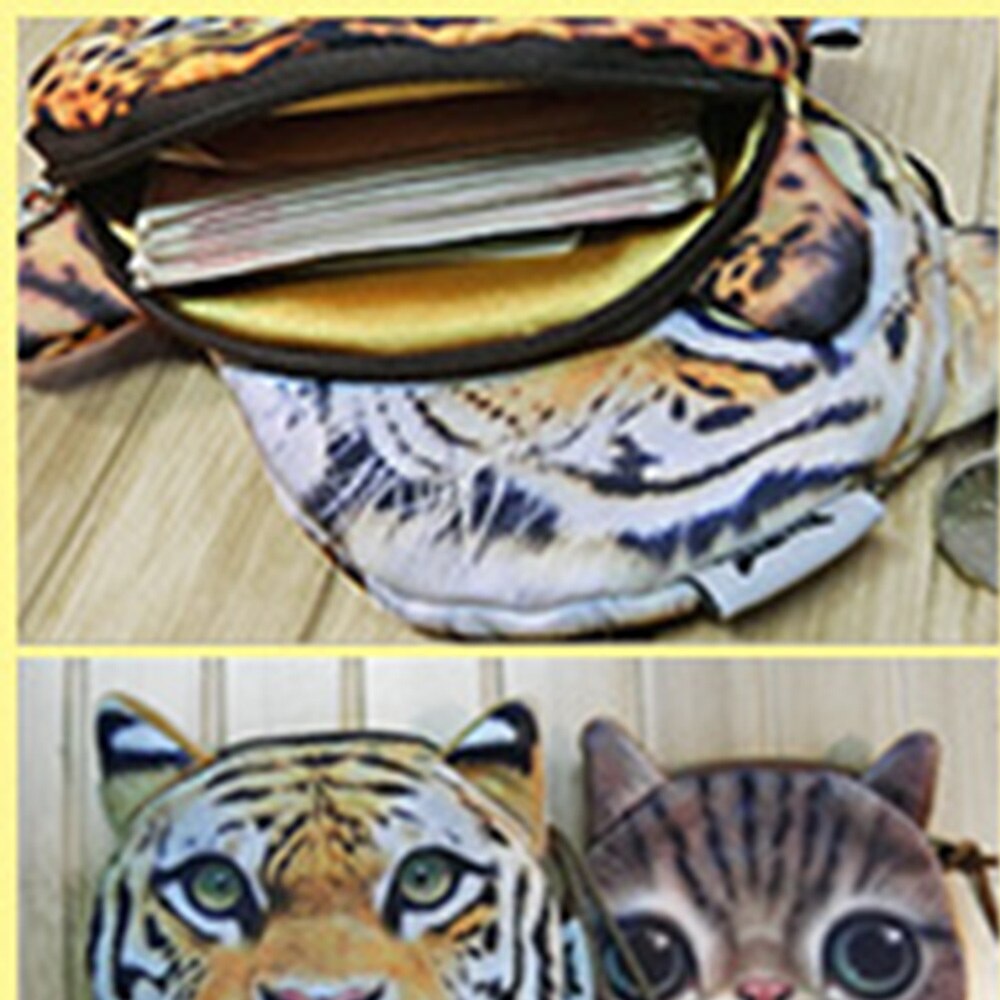 3d Dieren Portemonnee Make-Up Tas Pouch Kawaii Tas Portemonnees Kinderen Leuke Leeuw Tijger Gezicht Rits Case Coin Kids portemonnee