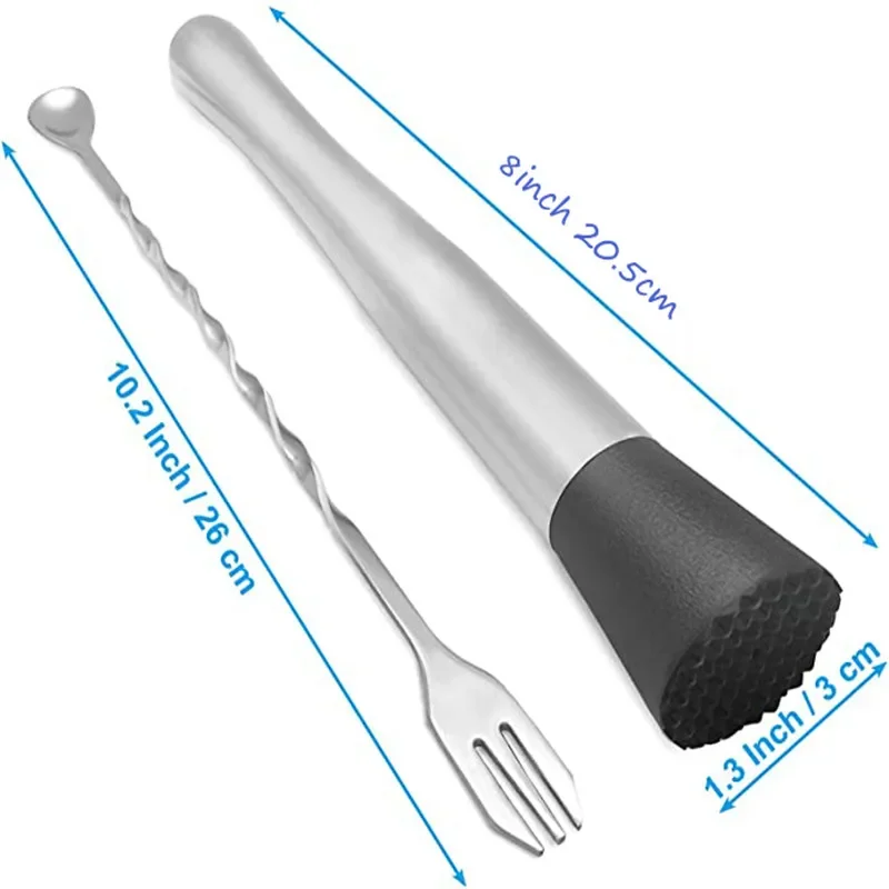 8-Zoll-Cocktail-Stößel und Rührlöffel, Cocktail-Stößel aus Edelstahl für Zuhause, Bar, Barkeeper, Werkzeug, Barzubehör-Set