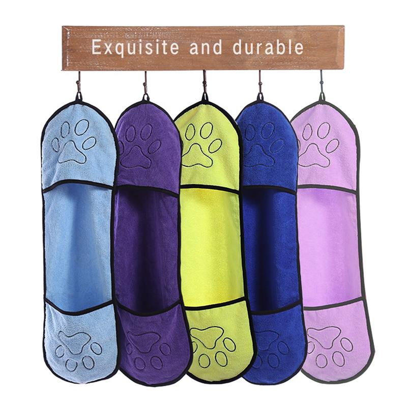 Pet Dog Bath Towel Microfiber Ultra-Absorbent Cat Small Dogs Drying Towel Blanket With Pocket For Large Dogs Bathrobe