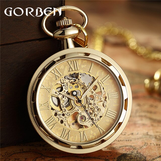 Retro Horloge Ketting Steampunk Skelet Mechanische Fob Zakhorloge Romeinse Aantal Klok Hanger Hand kronkelende Mannen Vrouwen Chain: PM010