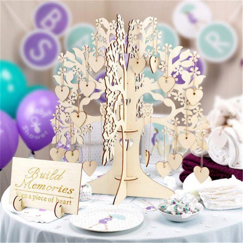 3D Houten Ornamenten Wedding Party Message Board Wensboom Hart-vorm Opknoping Decoratie