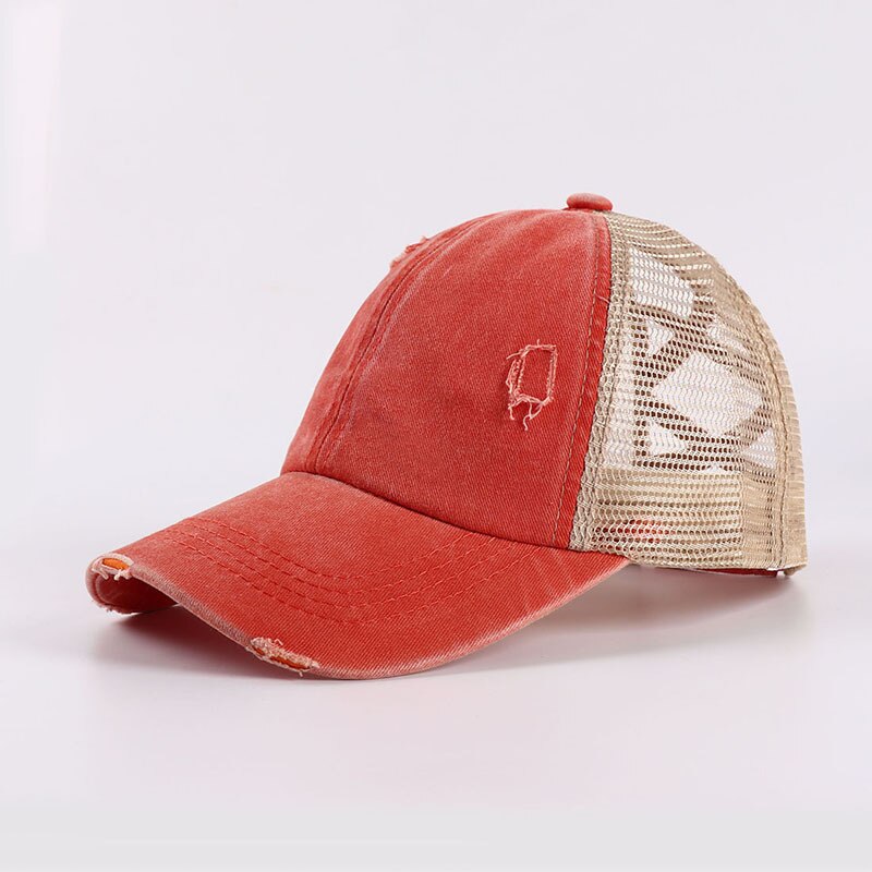 verano entrecruzado Cola de Caballo gorra de béisbol mujeres lavado algodón desordenado moño Pony Tail Hat Snapback malla camionero papá sombreros: Naranja