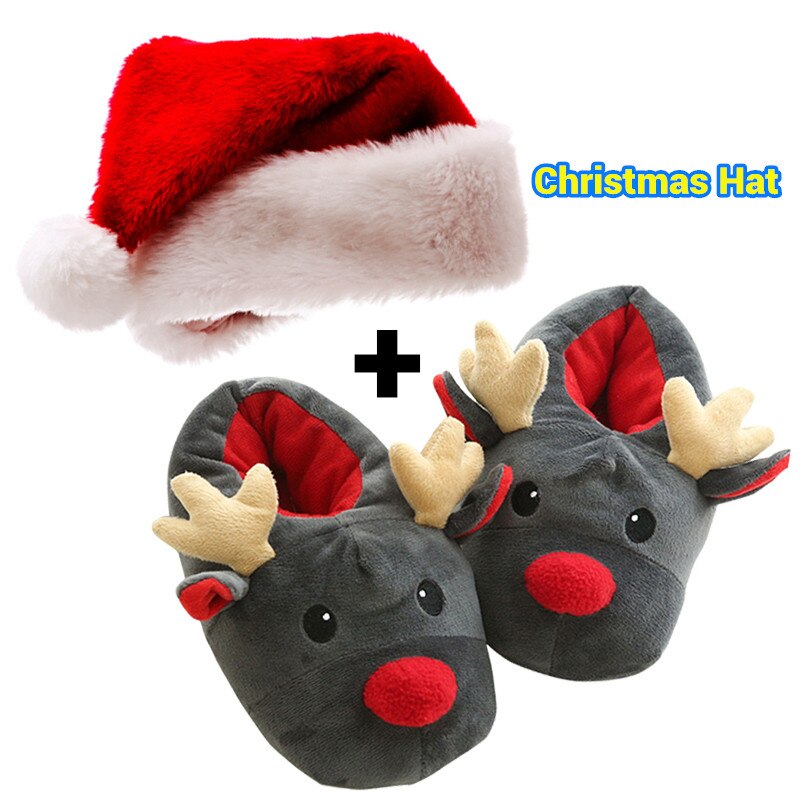weihnachten Hirsch Winter Frauen Schuhe Winter Herde Plüsch Warme Hausschuhe Innen Boden Baumwolle Männer Hause Schuhe Größe 41: Hausschuhe und Hut / 41