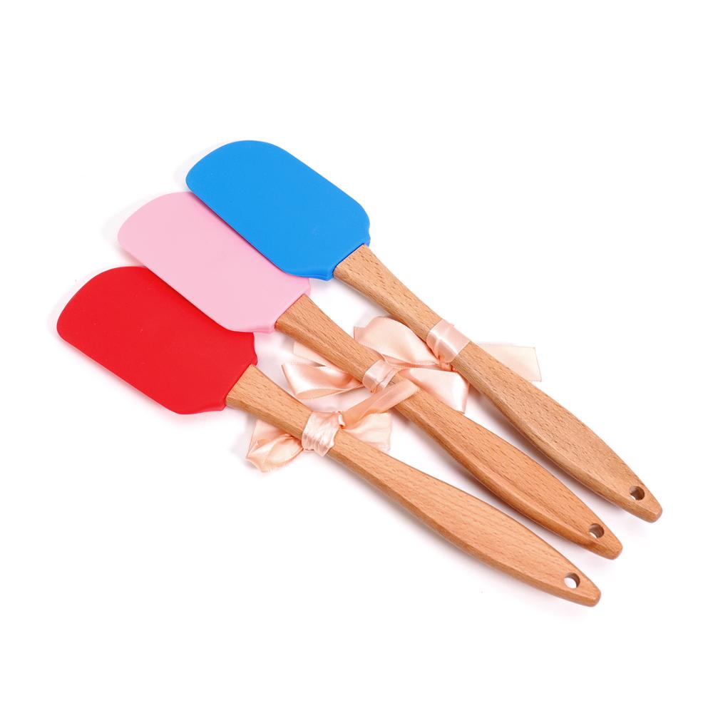 Silicone Spatulas beechwood handle - Kitchen Utensils Non-Stick for Cooking, Baking, Mixing and Christmas Decorating