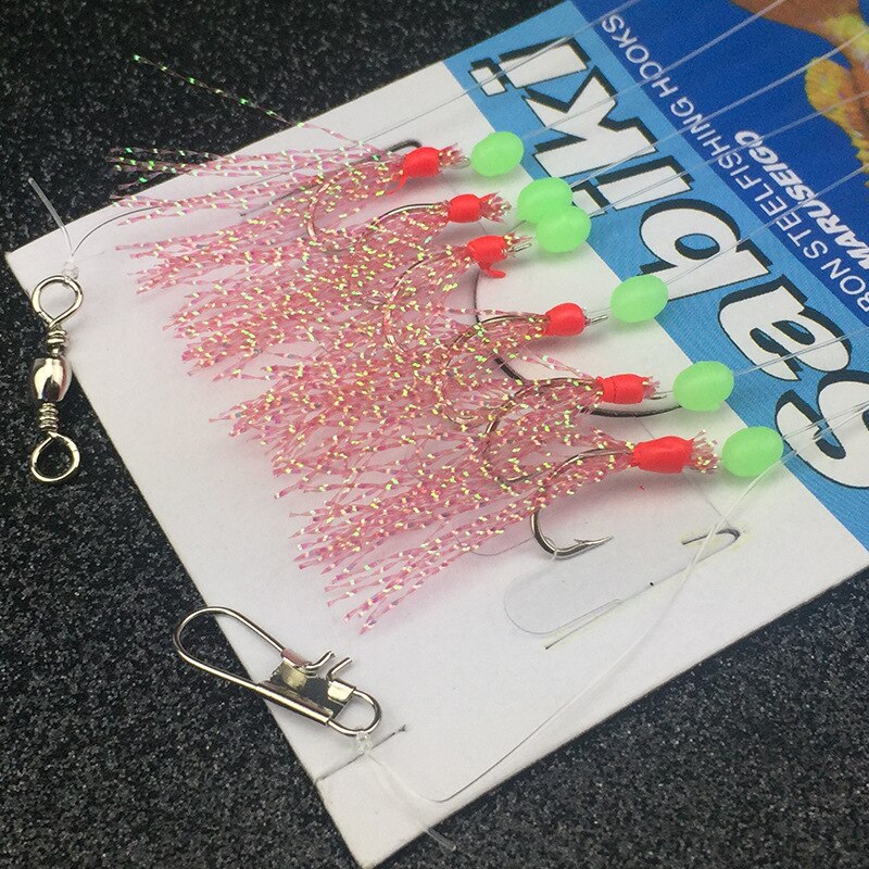 Minfishing Sabiki Fiskekrokar - 5 Pack/Parti - Lina med 6 Små Krokar och Lysande Pärlor