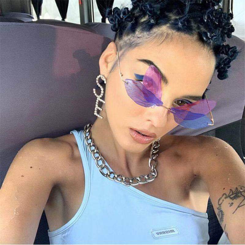 Gafas de sol sin montura para hombre y mujer, lentes transparentes de estilo Retro, con gradiente, a la