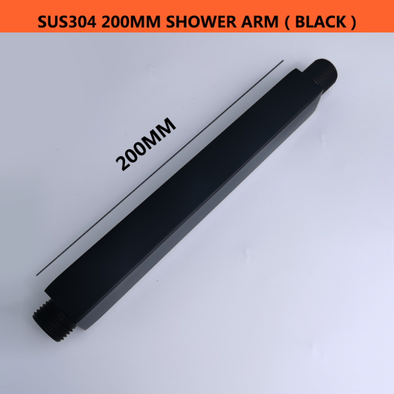 Matt Black Ultra Thin Square 8 Inch 304 Stainless Steel or ABS Top Shower Concealed In Wall Head Shower Set System: Ceiling Arm