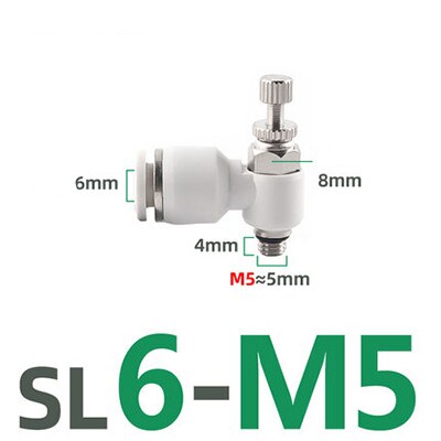 SL pneumatic quick coupling hose 4 6 8 10 12mm M5" 1/8" 1/4" 3/8" 1/2 air speed adjustment control valve acceleration valve: SL6-M5
