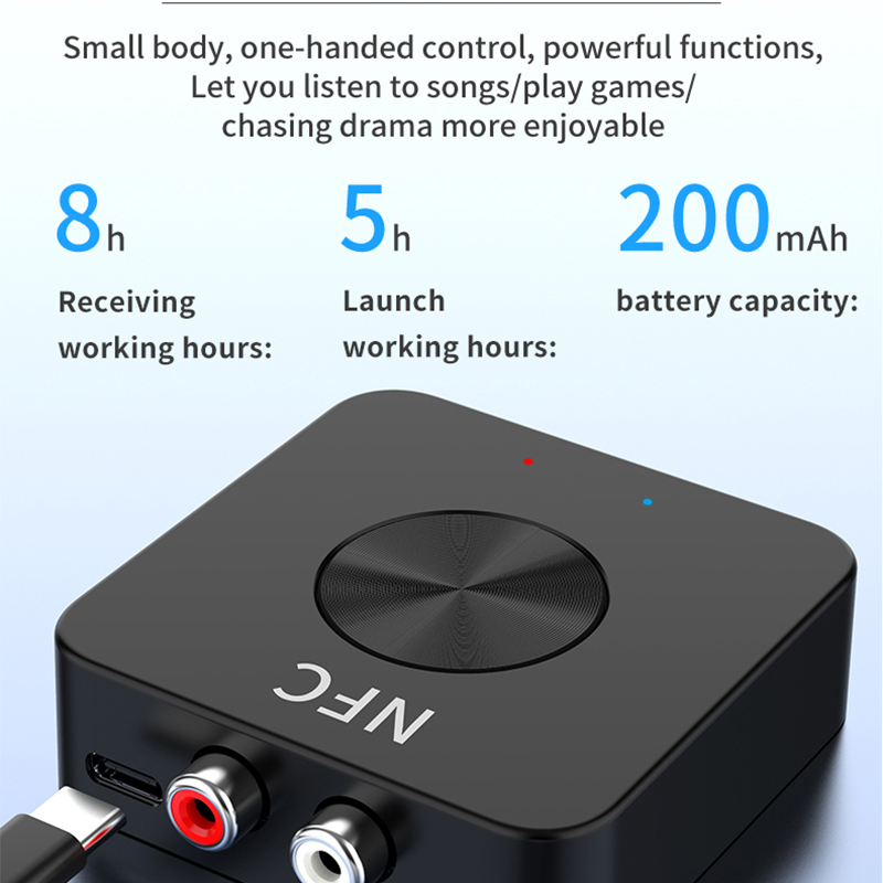 Bluetooth 5.0 Audio RCA ricevitore trasmettitore TF Card AptX 3.5mm Jack Aux NFC adattatore Wireless Stereo per auto TV PC 2 altoparlanti
