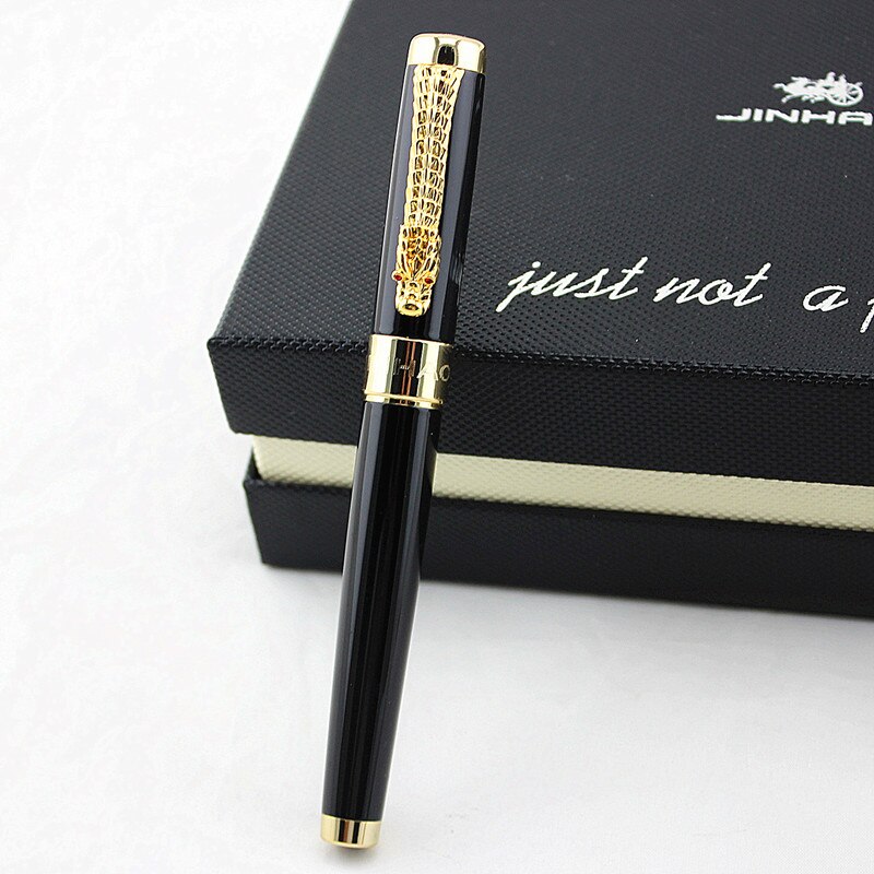 JINHAO-plumas estilográficas de lujo, plumas cuadradas doradas brillantes de dragón, línea de barril, punta mediana, nuevas: D / Medium Nib 0.5MM