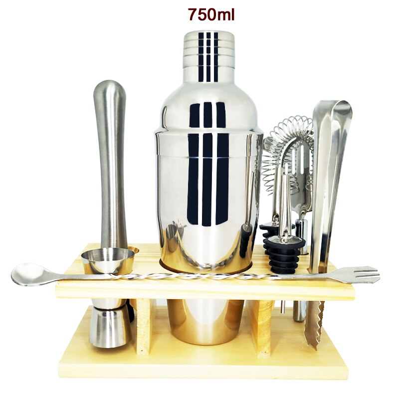 Kit de Bar 2-10 pièces | Ensemble d'outils de Bar avec support en bois , ensemble de secoueurs à Cocktail professionnels et outils de Bar: Package 3 750ml