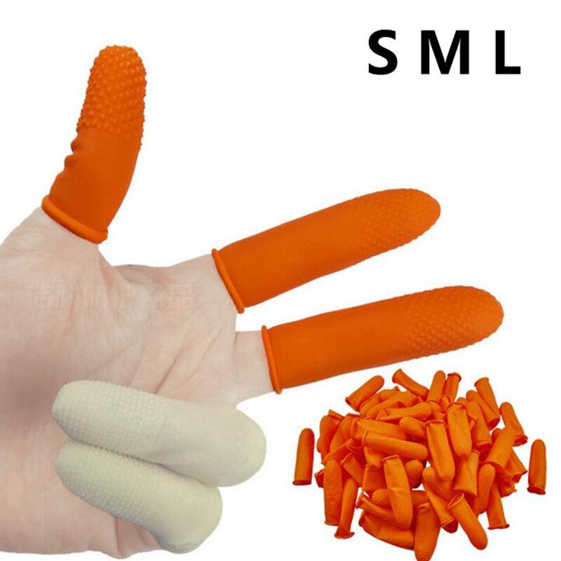 100 stk/parti praktiske engangs latex finger tremmesenge anti-skrid antistatisk latex fingerspids fingre gummibetræk.