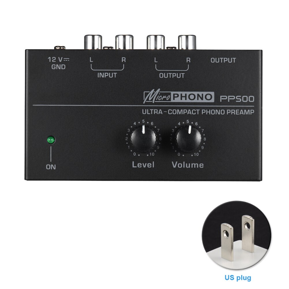 PP500 Thuis Phono Voorversterker Ultra Compact Volumeregeling Draagbare Platenspeler Fonograaf Met Niveau Voorversterker Audio Metalen Stereo: US