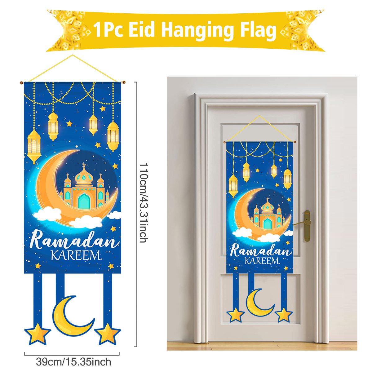 Eid mubarak pendurado bandeira ramadan decoração para casa 2025 ramadan kareem islâmico muçulmano fontes de festa eid al adha presentes
