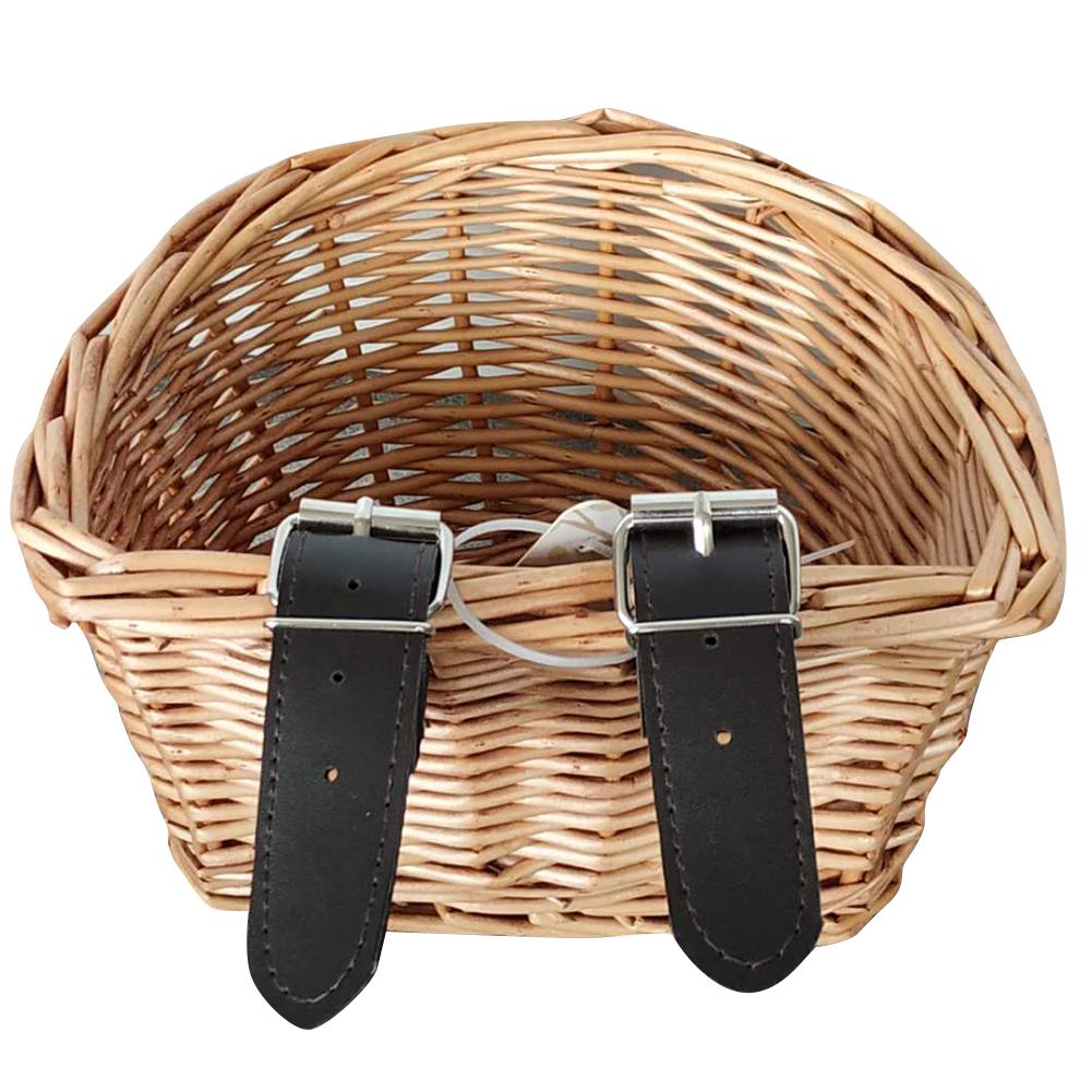 Wicker Front Handlebar Bike Basket, Hand-Woven Folk Craftsmanship Bicycle Handlebar Storage Basket With Leather Straps