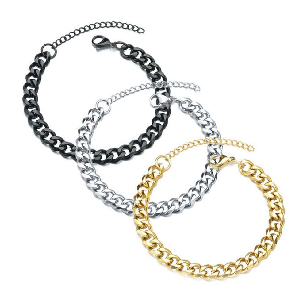 1PC Trendy Cuban Chain Men Bracelet Classic Steel 3/5/7mm Width Chain Bracelet For Men Women Jewelry