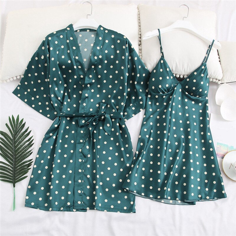 Women's Summer Mini Kimono Robe Lady Rayon Bath Gown Yukata Nightgown Sleepwear Sleepshirts Pijama Mujer Size M-XL: B / L