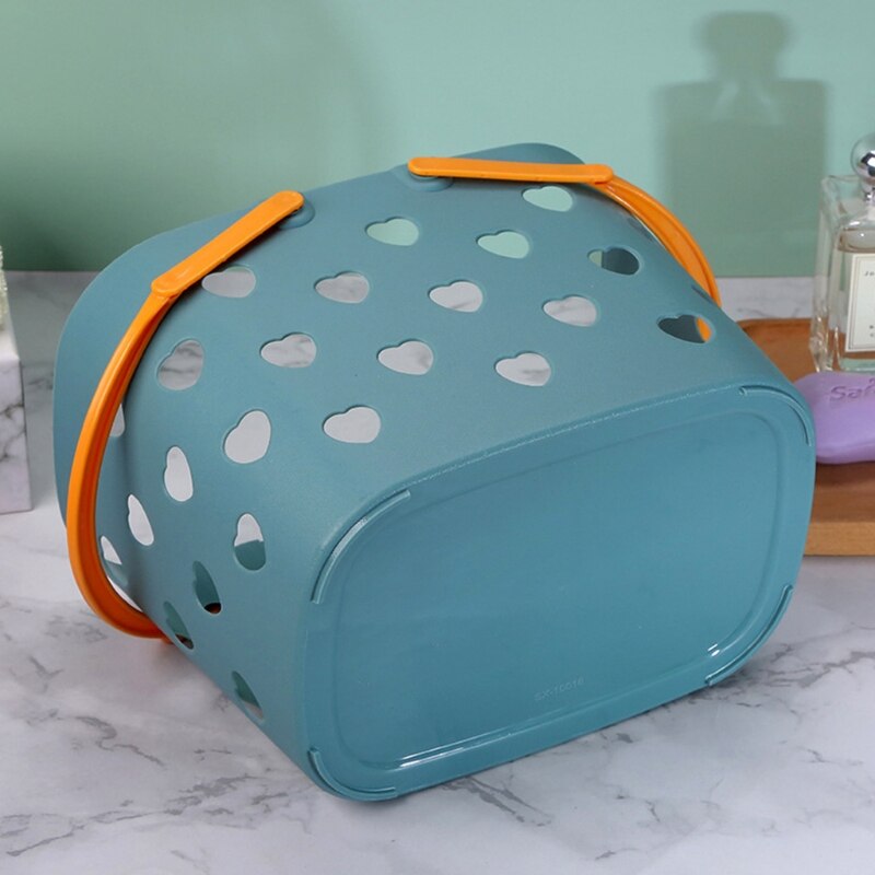 Portable Shower Caddy Tote Heart Shaped Hollow Plastic Storage Basket with Handle Box Organizer Bin for Bathroom Pantry