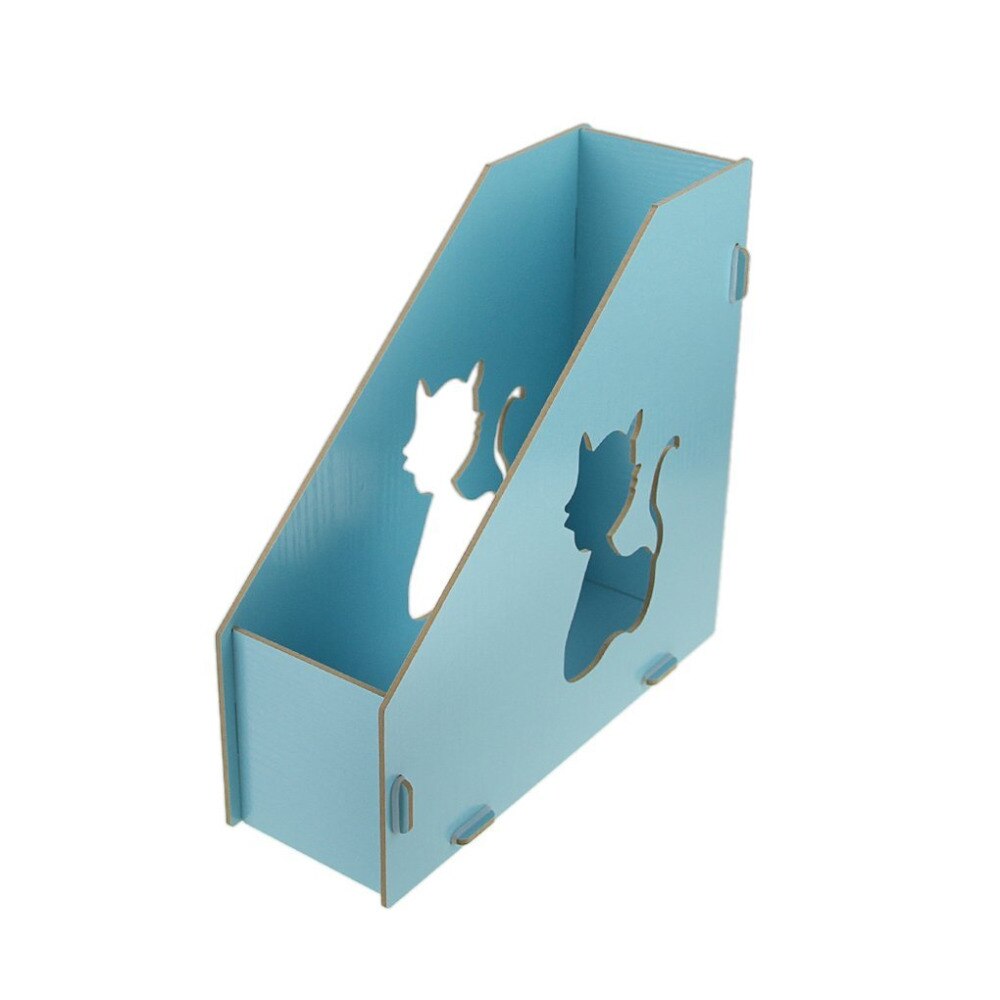 Soporte de madera calado para revistas, organizador bonito de libros de escritorio para oficina, Colector de archivos, color azul claro