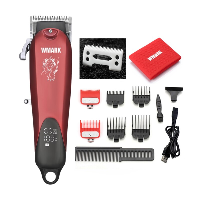 WMARK – tondeuse à cheveux professionnelle sans fil rouge NG-103B, avec affichage LED de la capacité de la batterie, tondeuse à cheveux, levier de coupe réglable: 103B Set 2