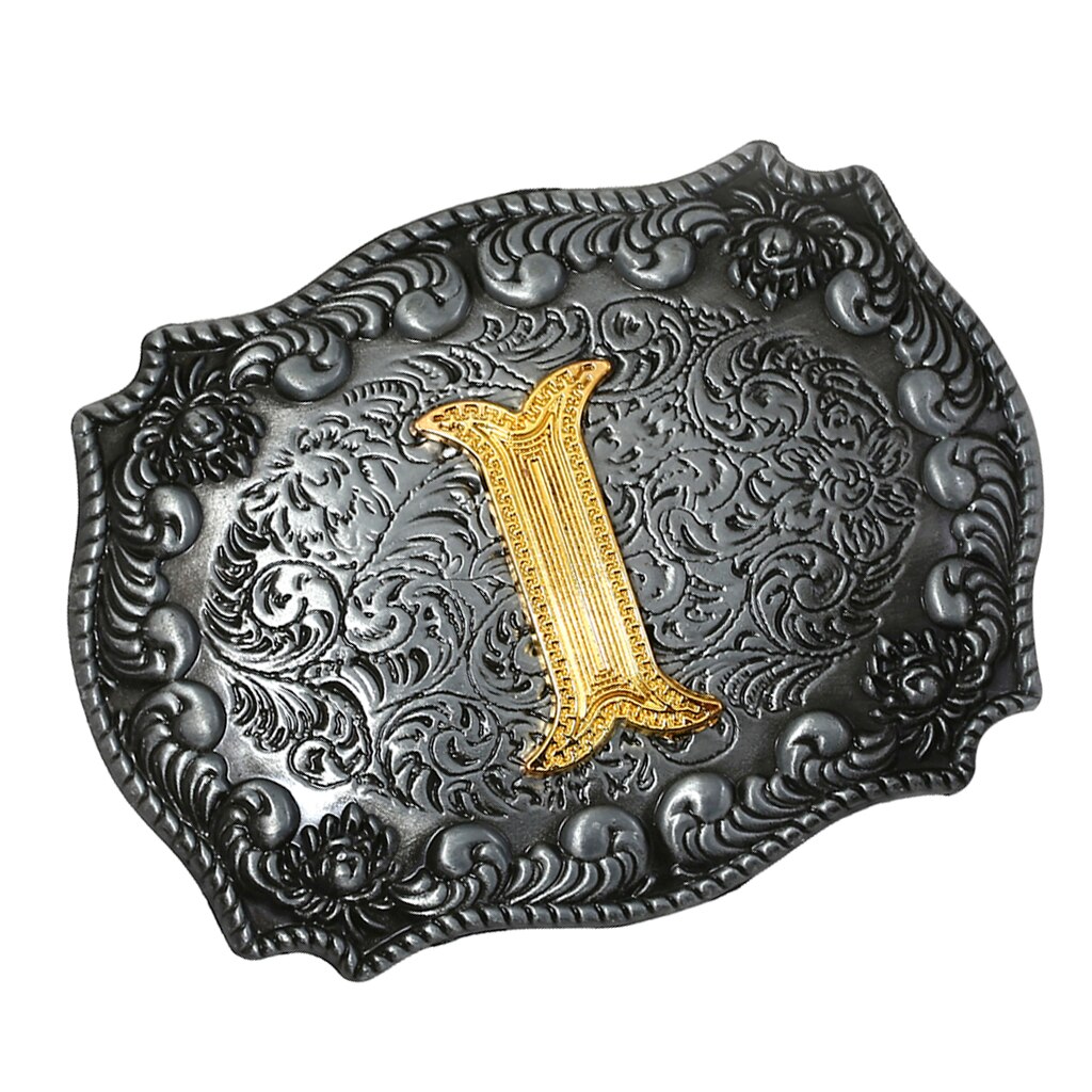 Men Western Cowboy Texas Rodeo Belt Buckle Jewelry Initial Letters A-Z Novelty Man Belt Buckle: I