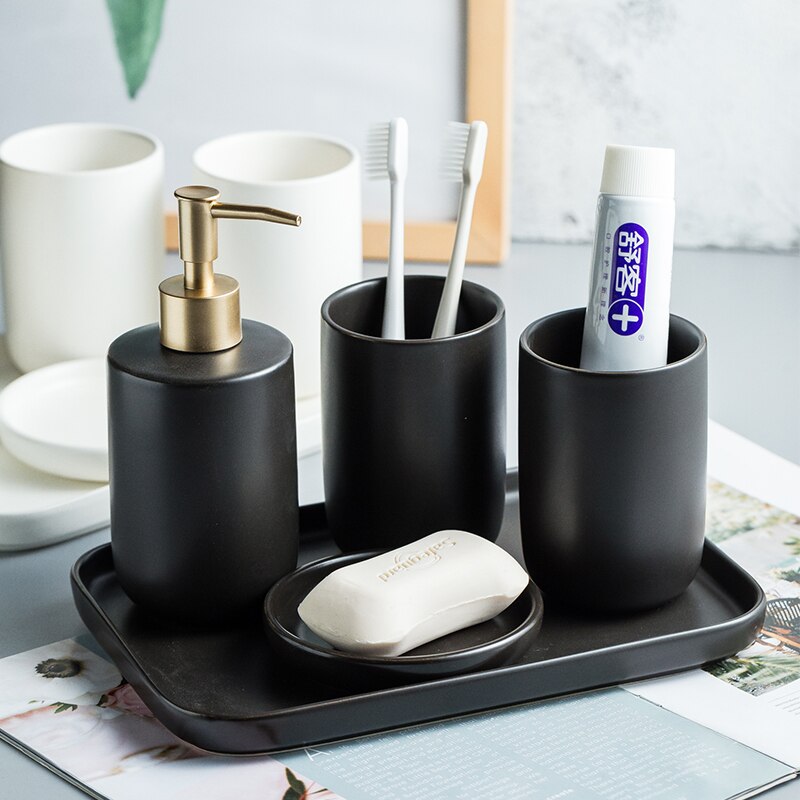 Northern European-Style Ceramic Sanitary Ware Washing Set Simple Toothbrush Cup Bathroom Decoration Toilet Tabletop