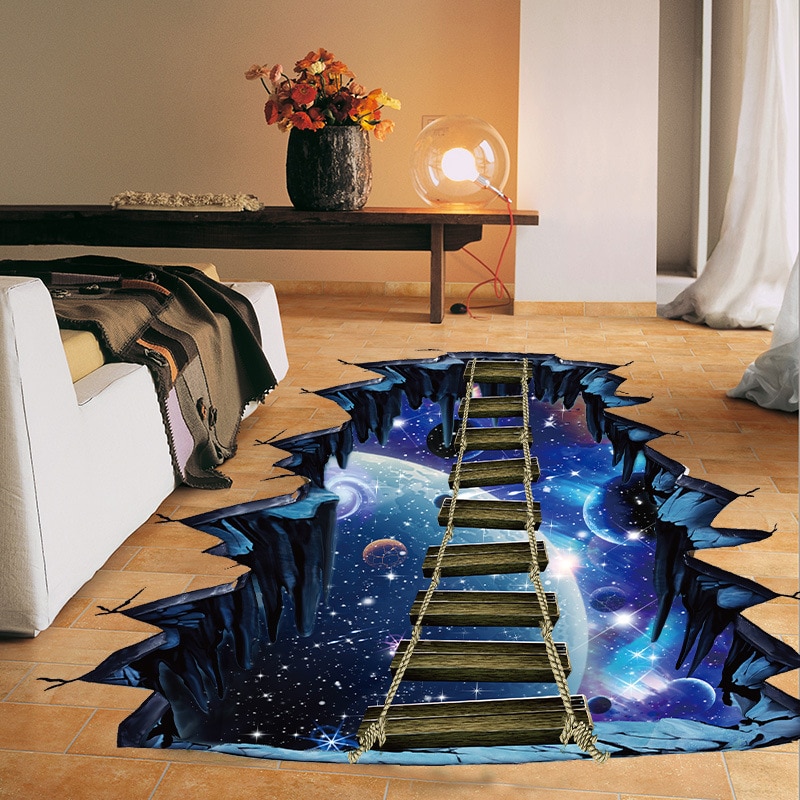 Large 3D Cosmic Space Wall Sticker Galaxy Star Bridge Home Decoration for Kids Room Floor Living Room Wall Decals Home Decor