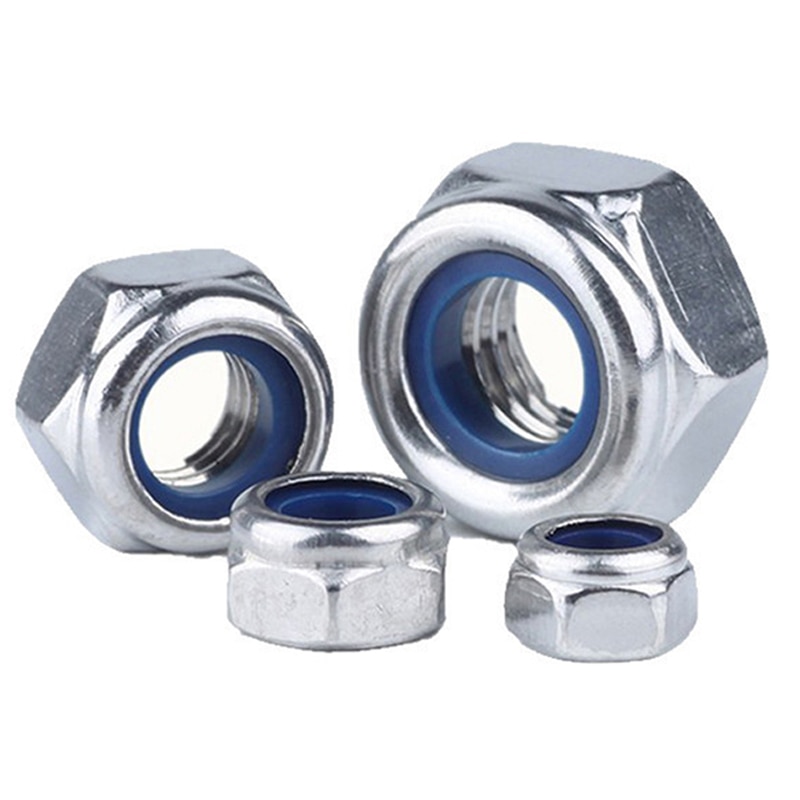 20Pcs Hex Lock Nuts M3 M4 M5 M6 M8 M10 M12 M16 to M24 Nyloc Nuts T Type Nylock A2 Stainless Steel 304 Lock Nuts