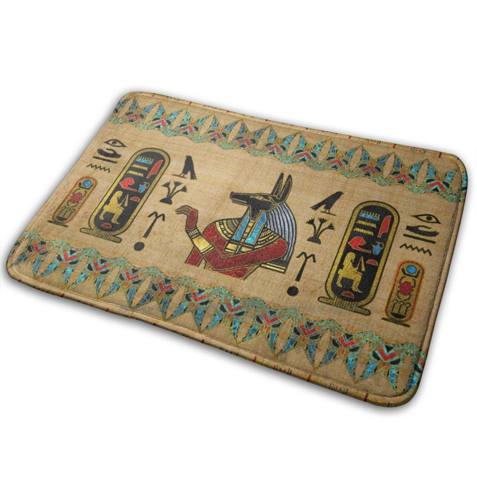 Egyptische Anubis Ornament Op Papyrus Mat Tapijt Tapijt Anti - Slip Slaapkamer Deur Mat Anubis Egypte Egyptische Pharaon Papirus: 50 cm x 80 cm