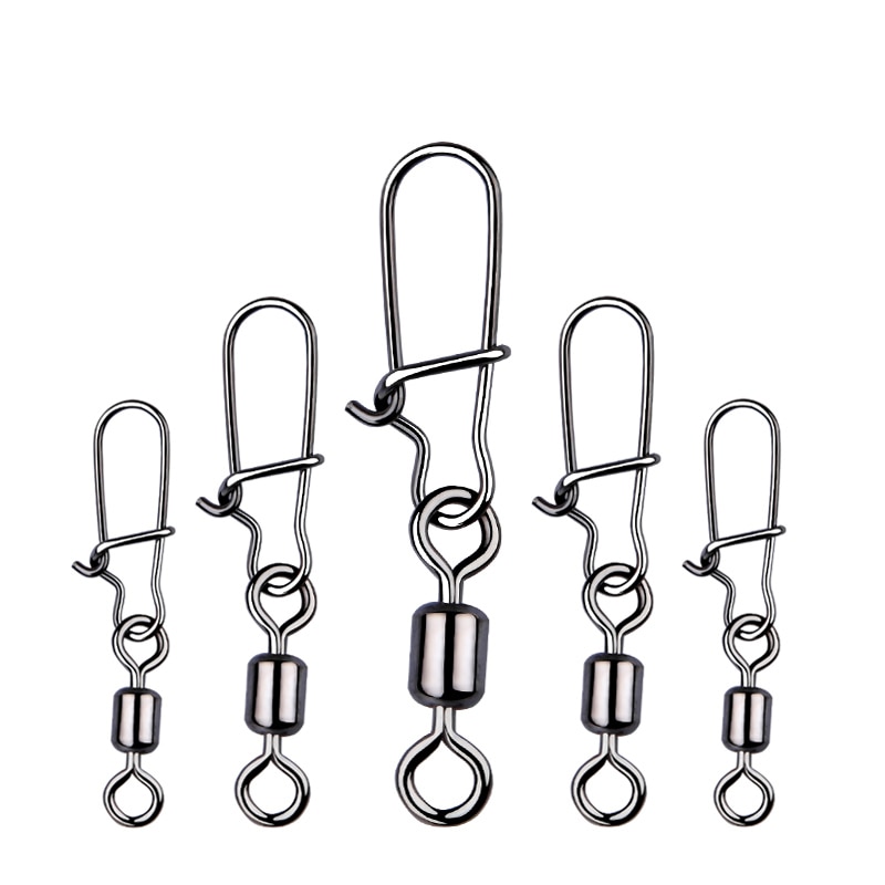 50PCS pike fishing accessories Connector Pin Bearing Rolling Swivel Stainless Steel Snap Fishhook Lure Swivels Tackle