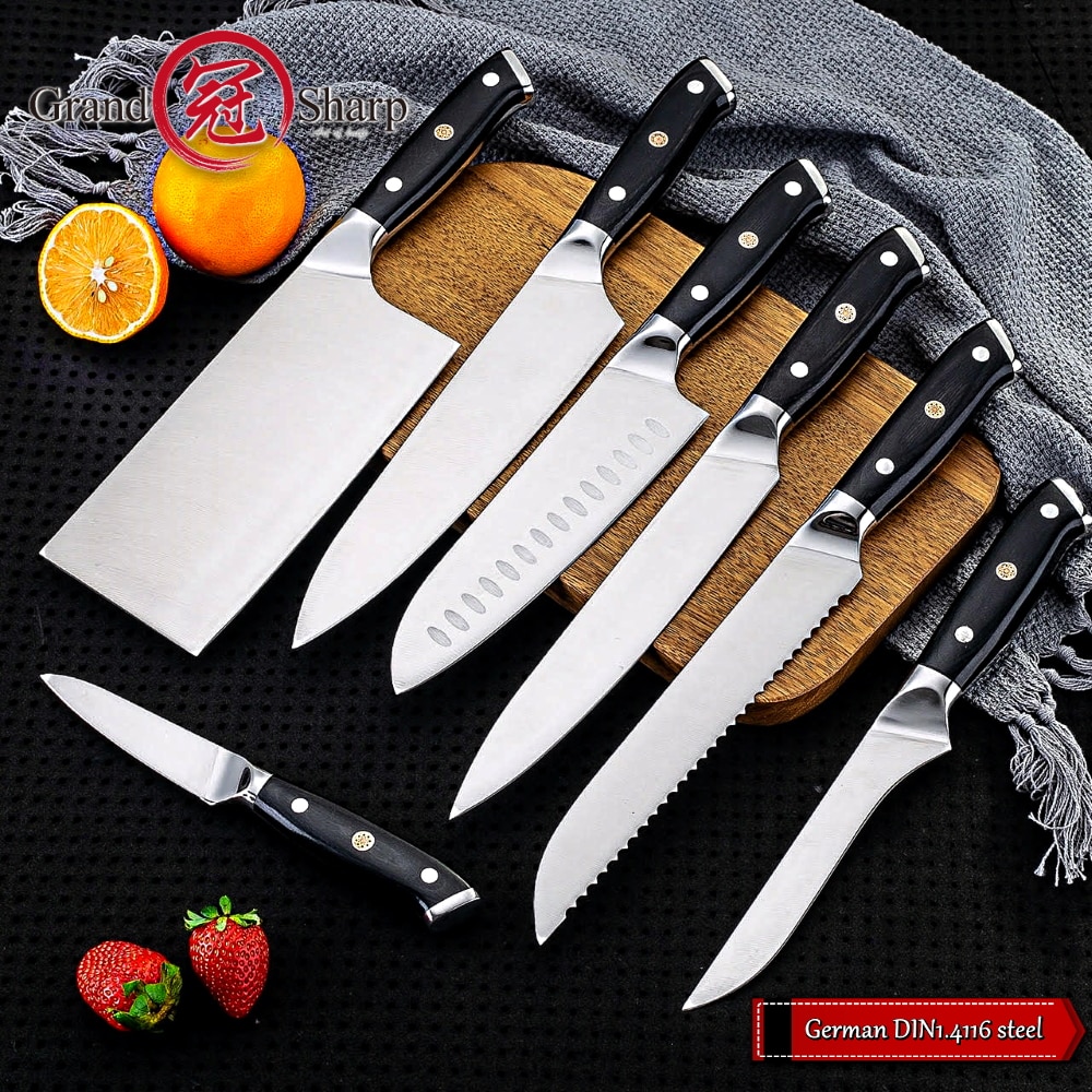 Chef Knife Set Germany 1.4116 High Carbon Steel Santoku Boning Cleaver Home Cooking Tools Japanese Kitchen Knives Christmas