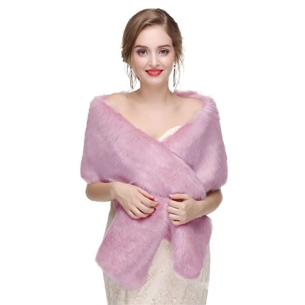 Thermische Thicken Wedding Bridal Wrap Faux Fur Winter Warm Vrouwen Sjaal Roze Elegante Outdoor Cape Dagelijks Lady Party Sjaal Gratis size