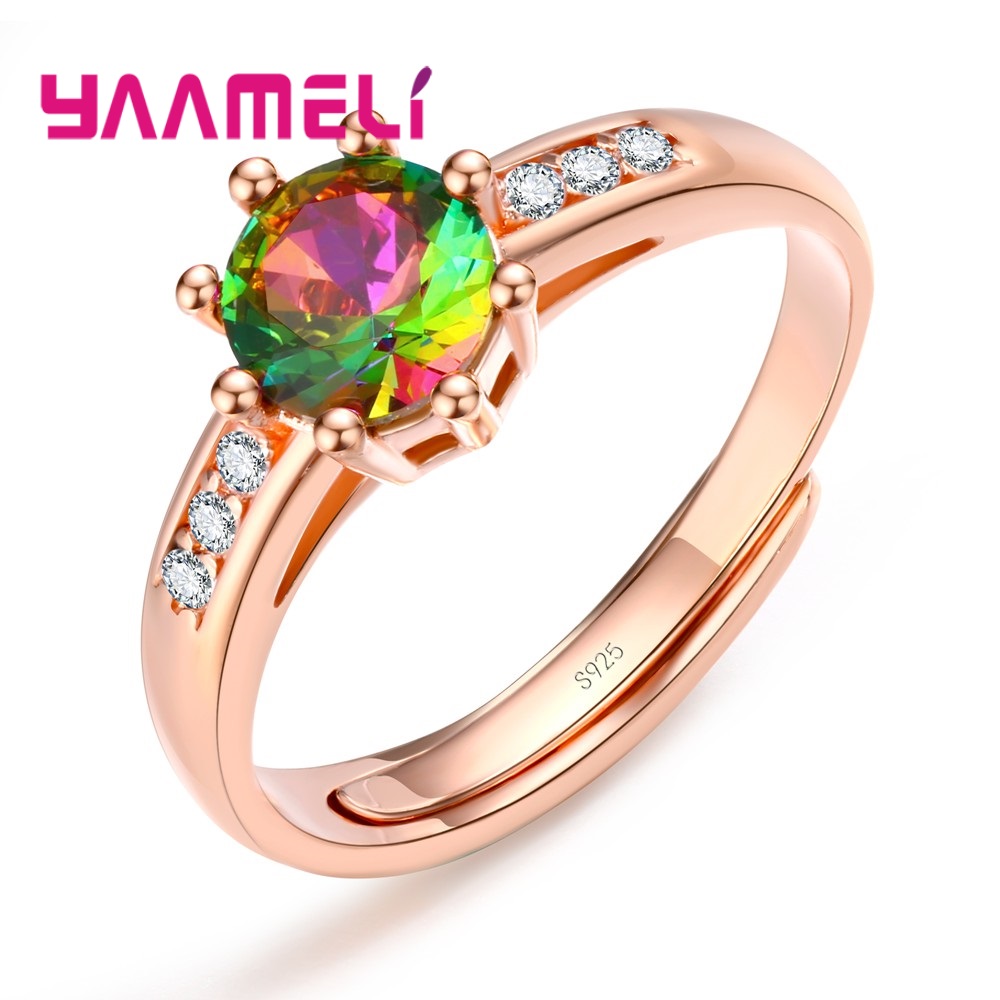 8 disegni in argento Sterling 925 apertura regolare anello per fedi nuziali per uomo donna chiaro/arcobaleno mistico zircone cubico accessori per feste: YELLOW