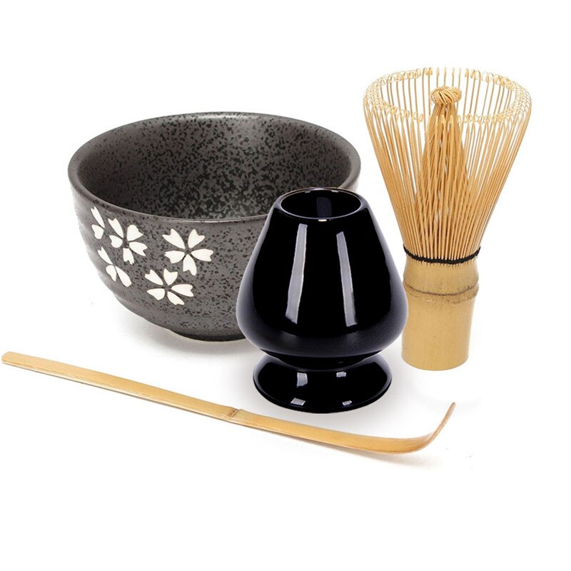 4Pcs/set Traditional Matcha Giftset Natural Bamboo Matcha Whisk Scoop Ceremic Matcha Bowl Whisk Holder Japanese Style Tea Sets