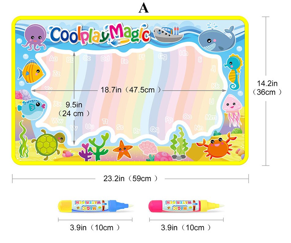 Magisk vannmaling tegnematte &amp; 2 penner doodle board fargebøker for barn barn pedagogiske leker: A 36 x 59cm