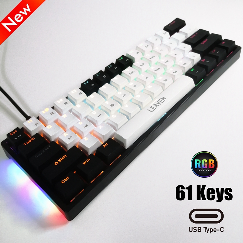 Mini gaming mekanisk tastatur 61 taster type-c blå switch rgb lys justerbar ergonomi kablet tastatur til gamer bærbar pc