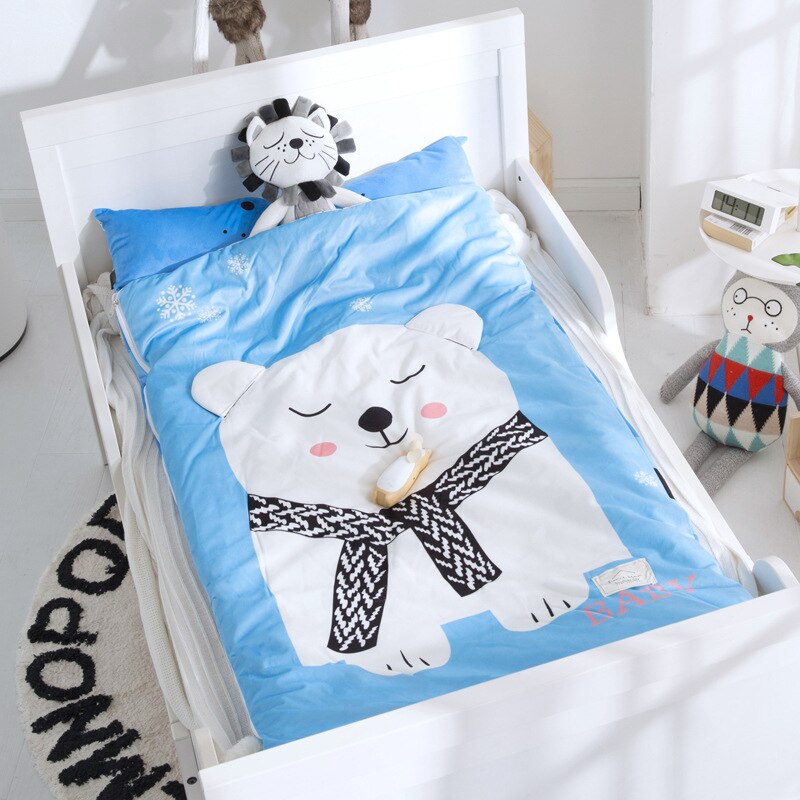 Home bed baby sleeping bag 100% Cotton + soft fleece Boy Girl Child fleabag AB side fox bear mothercare kids body cover 70*150cm: blue bear