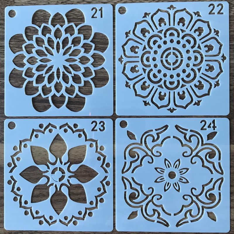 9 Stks/set Mandala Stencil Tekening Sjabloon Voor Tegel Floor Schilderen Board Diy Album Scrapbooking Decor