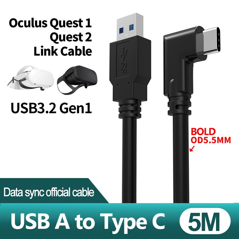 7M 6M 5M Fast USB 3.1 Charge Link Cable For Oculus Quest 1 2 USB Type C Data Charging Cable For Oculus Quest2 VR Accessories: A-USB to TypeC 5M